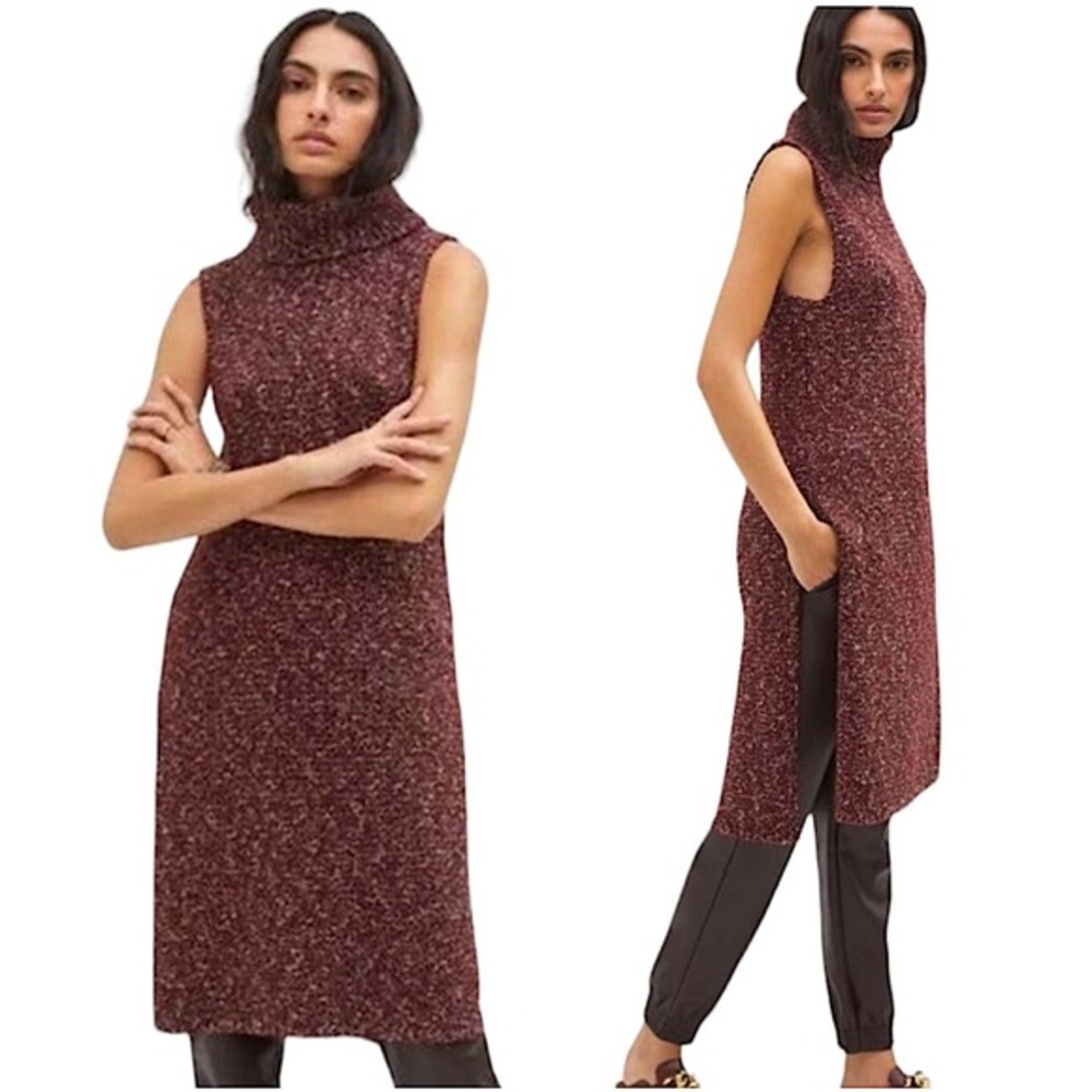 Anthropologie Sleeveless Sweater Dress Tunic Flowy Cowl Turtleneck
